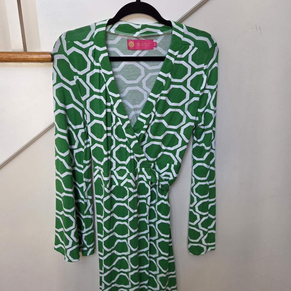 Macbeth Collection by Margaret Josephs Emerald and White Geometric Dress